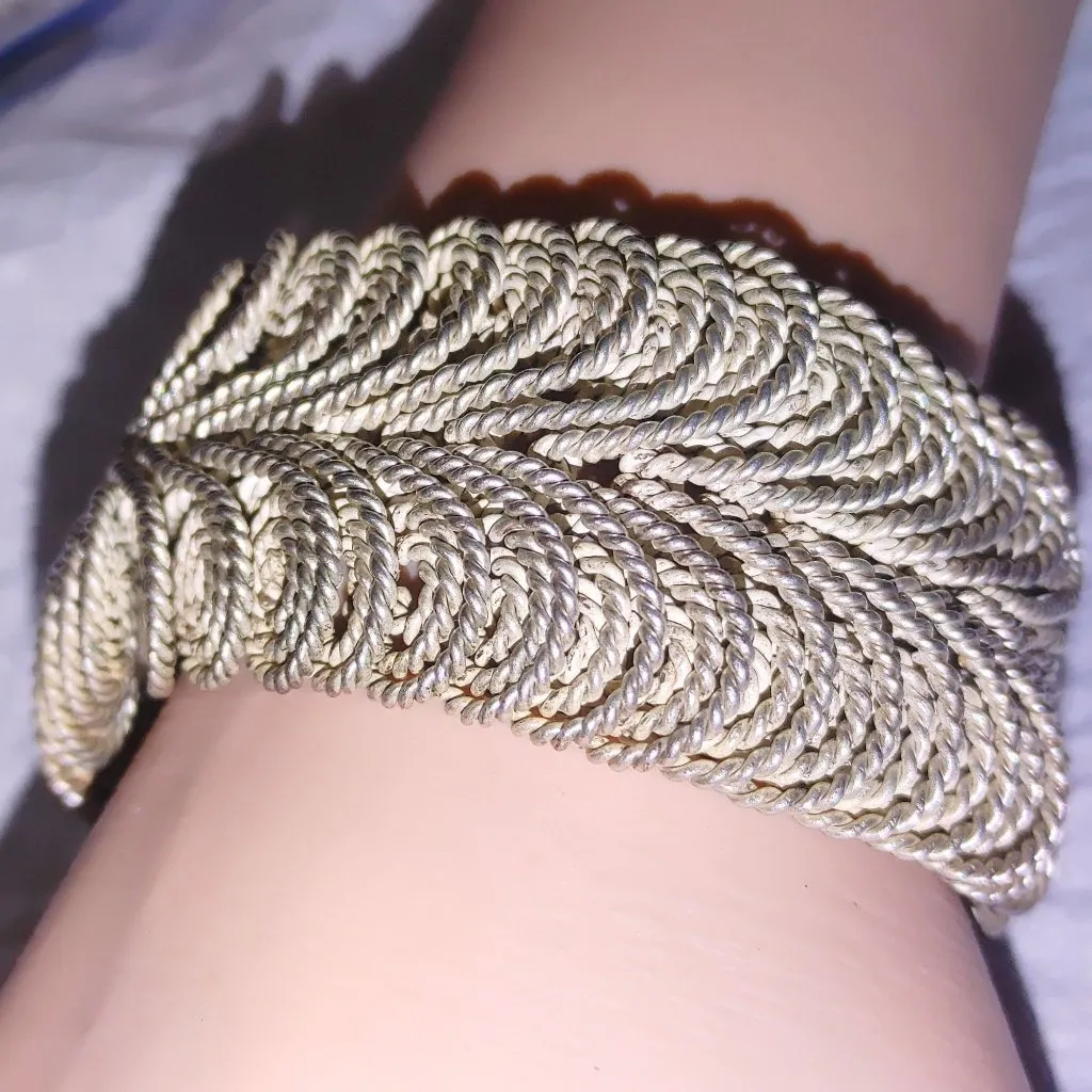 Artisan Articulated Wire Bracelet Woven Snake Wide Silver Tone Coiled Rope MCM - Image 7