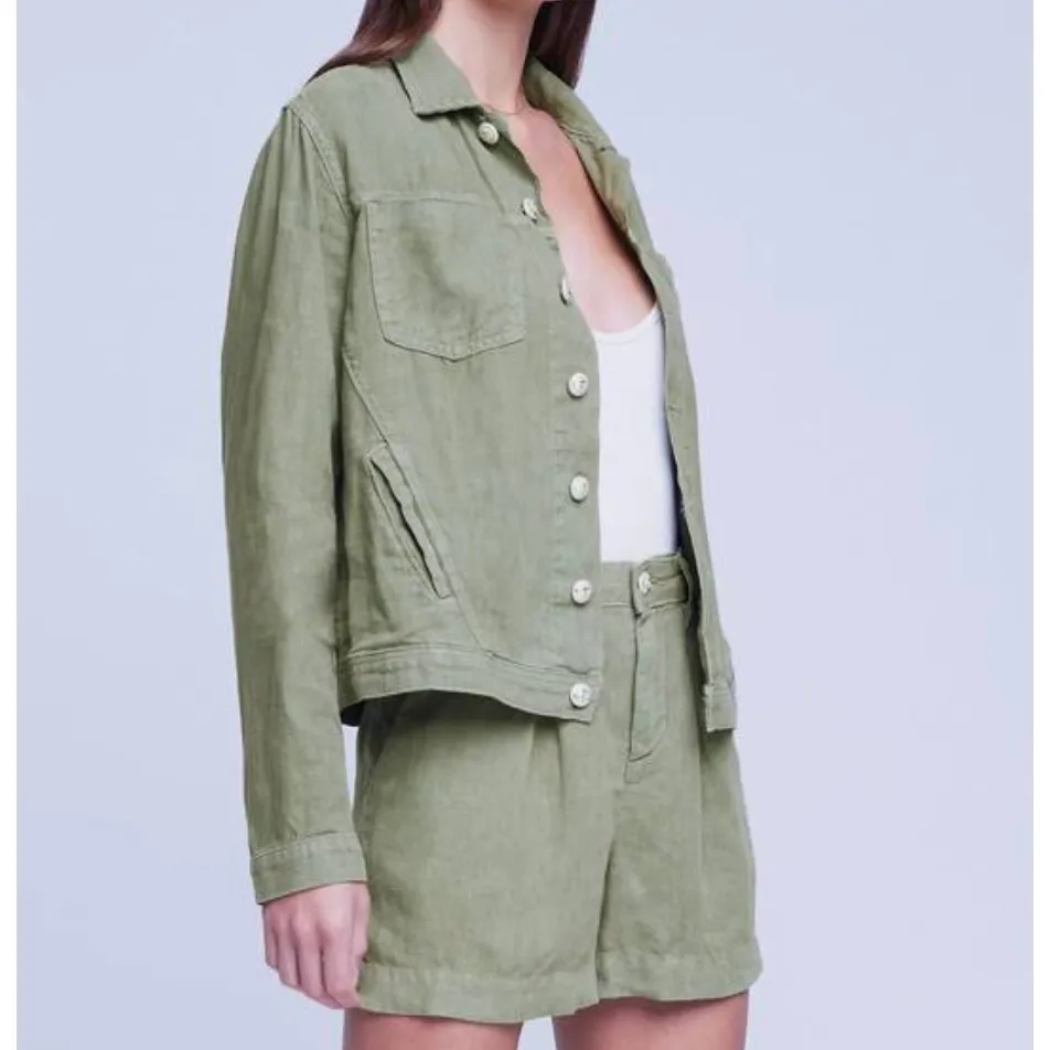 L'Agence  Celine Olive Green Linen Jacket - Image 9