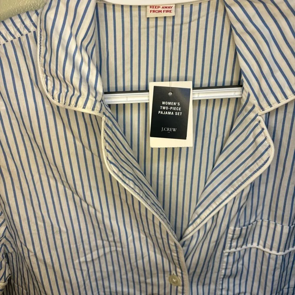 J. Crew Factory Blue White Stripe Pajama Top Pocket Button Down Collared Small - Image 3