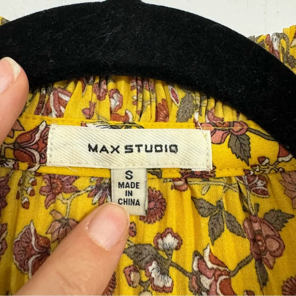 Max Studio Yellow Ditsy Floral Romantic Blouse Womens S Fall Long Sleeve Ruffled - Image 5