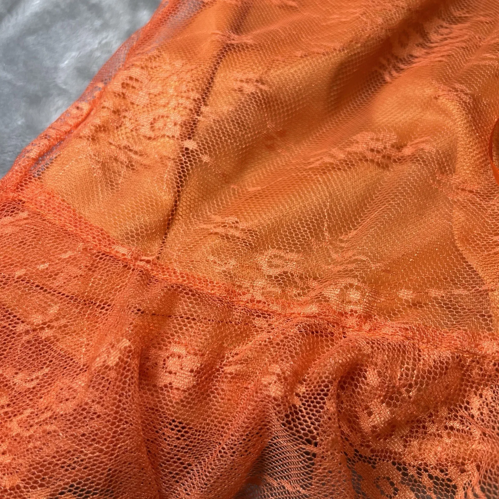 Orange Lace Halter Nighty Sheer Mesh Lace Up Front Ruffle Hem Size M Boho Sexy Size M - Image 7