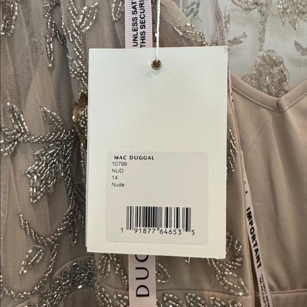 Mac Duggal 10799 Beaded Illusion High Neck Long Sleeve A Line Dress Size 14 NWT - Image 12