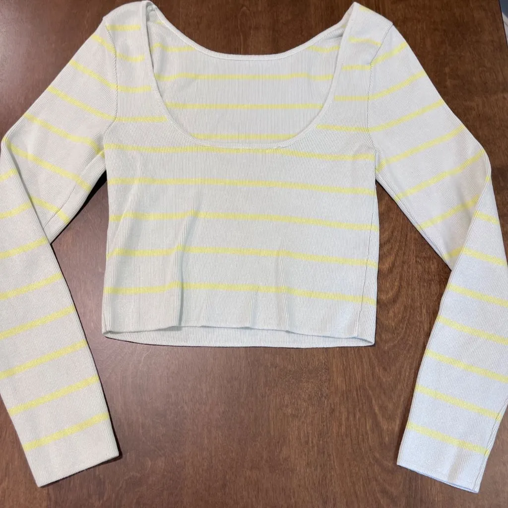 Zara Scoop Back Crop Top Women's Size Small Ribbed Pastel Striped Viscose Green - Image 5