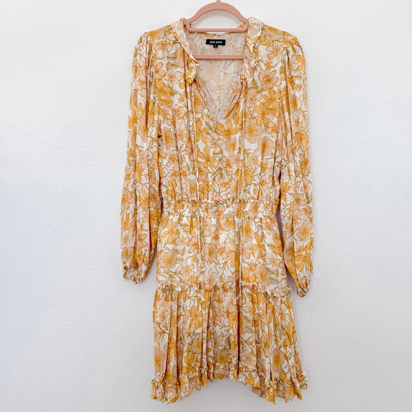 Dear John Womens Dress Size S Floral Long Sleeve Ruffle Boho Cottage Romantic‎ - Image 2