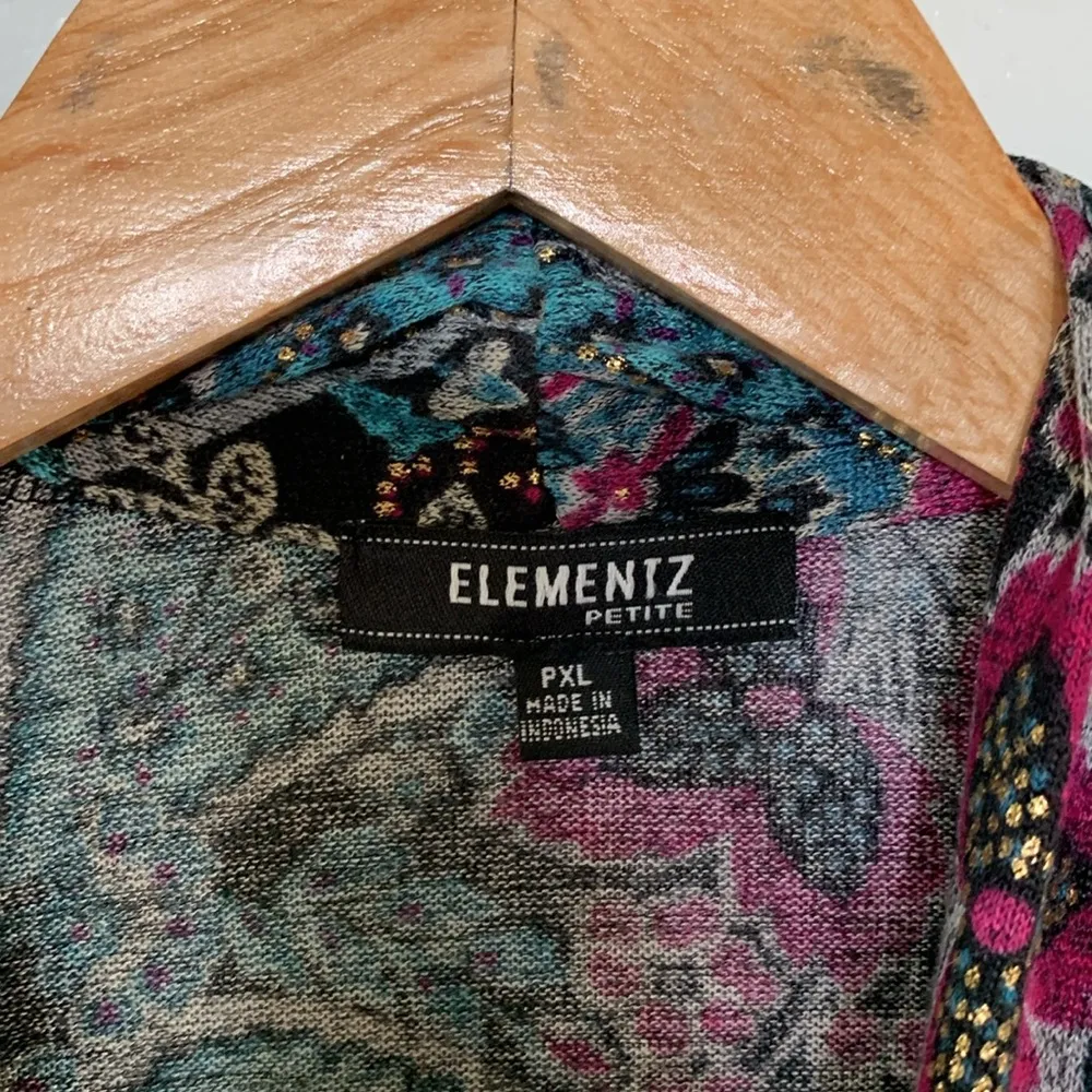 Elementz Magenta Teal Floral Paisley Print Dressy Top Size PXL - Image 4