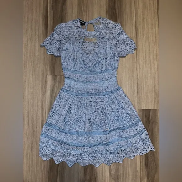 Bebe Light Blue Crochet Lace Cap Sleeve Cotton Coquette Women’s Dress - Image 2