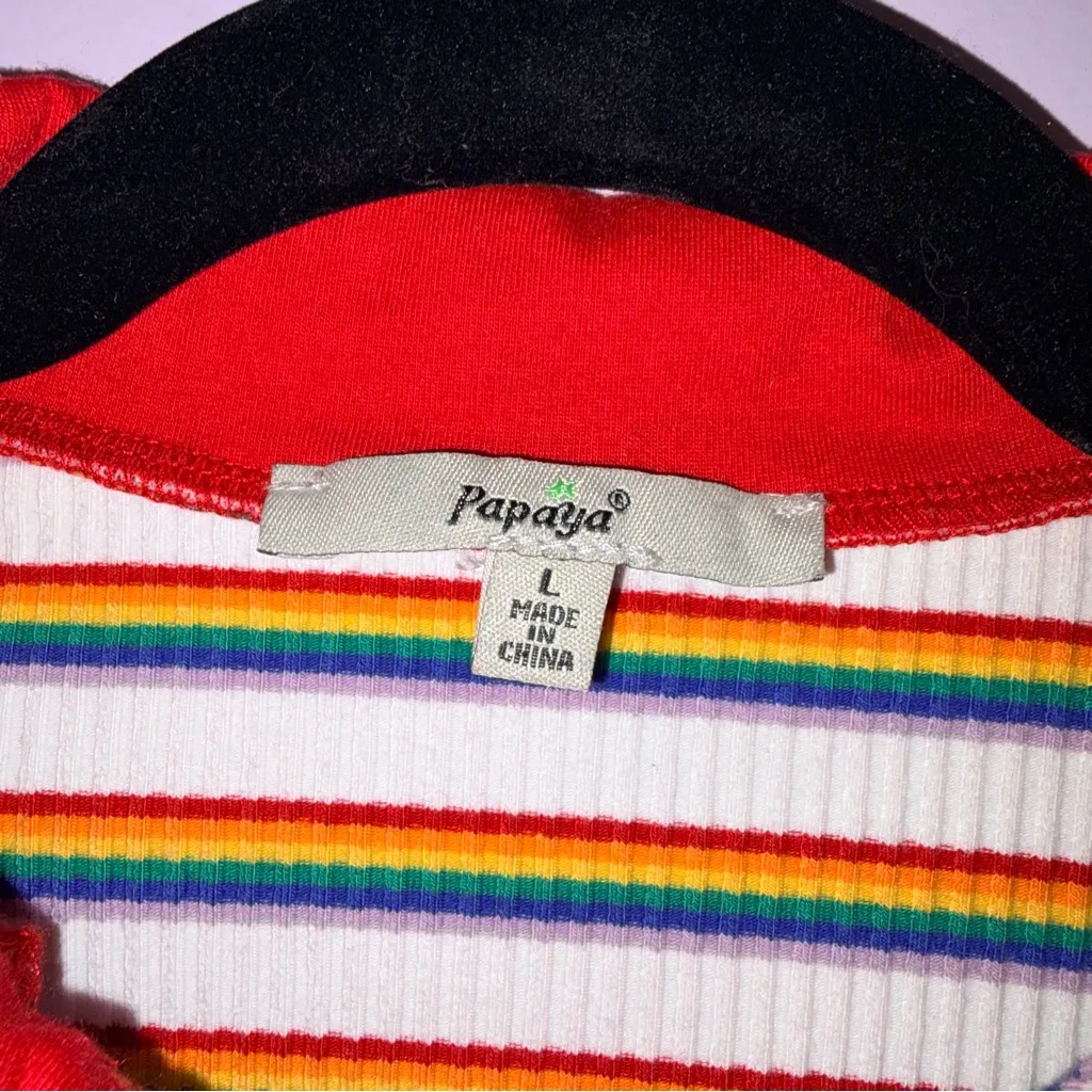 Vintage Papaya Rainbow Crop Polo Women XS Ribbed Y2K Kidcore Academia Preppy Art - Image 3