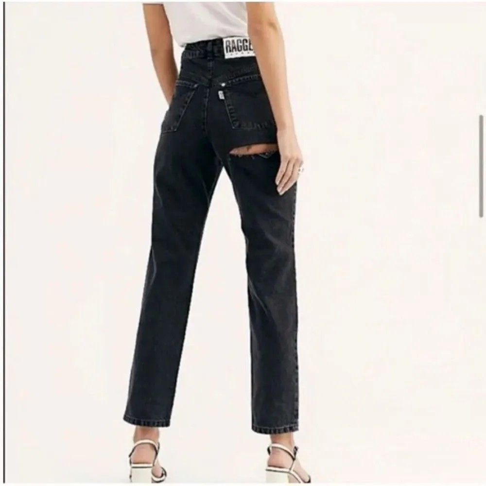 Free People Ragged Priest black destroyed straight size 32 jeans - Image 2