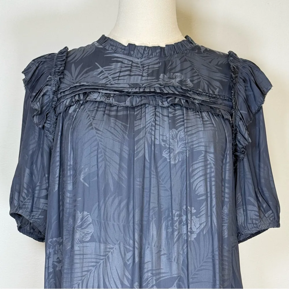 Current Air Pleated Short Sleeve Palm Print Ruffle Top Blouse Womens Size Small - Image 2