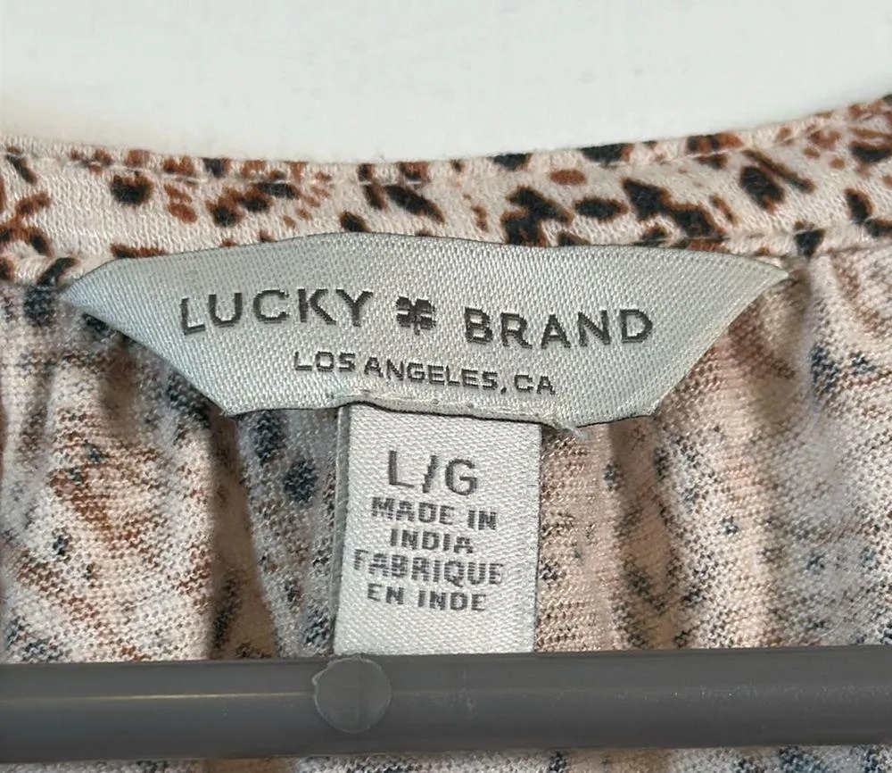 Lucky Brand Floral Front Tassel Peasant Brown Tan Blouse Size Large EUC #0741 - Image 6