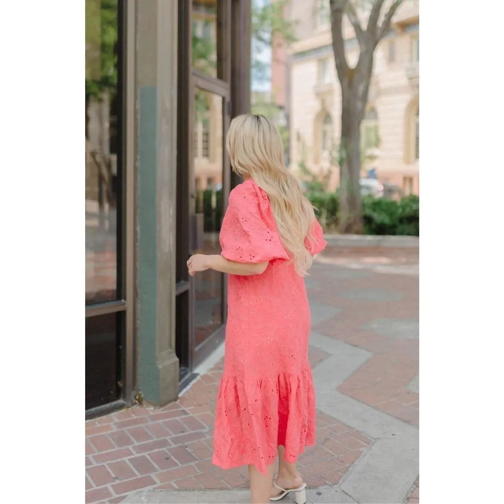 ✨AMORA RED EYELET EMBROIDERED MIDI DRESS✨ Pink - Image 6