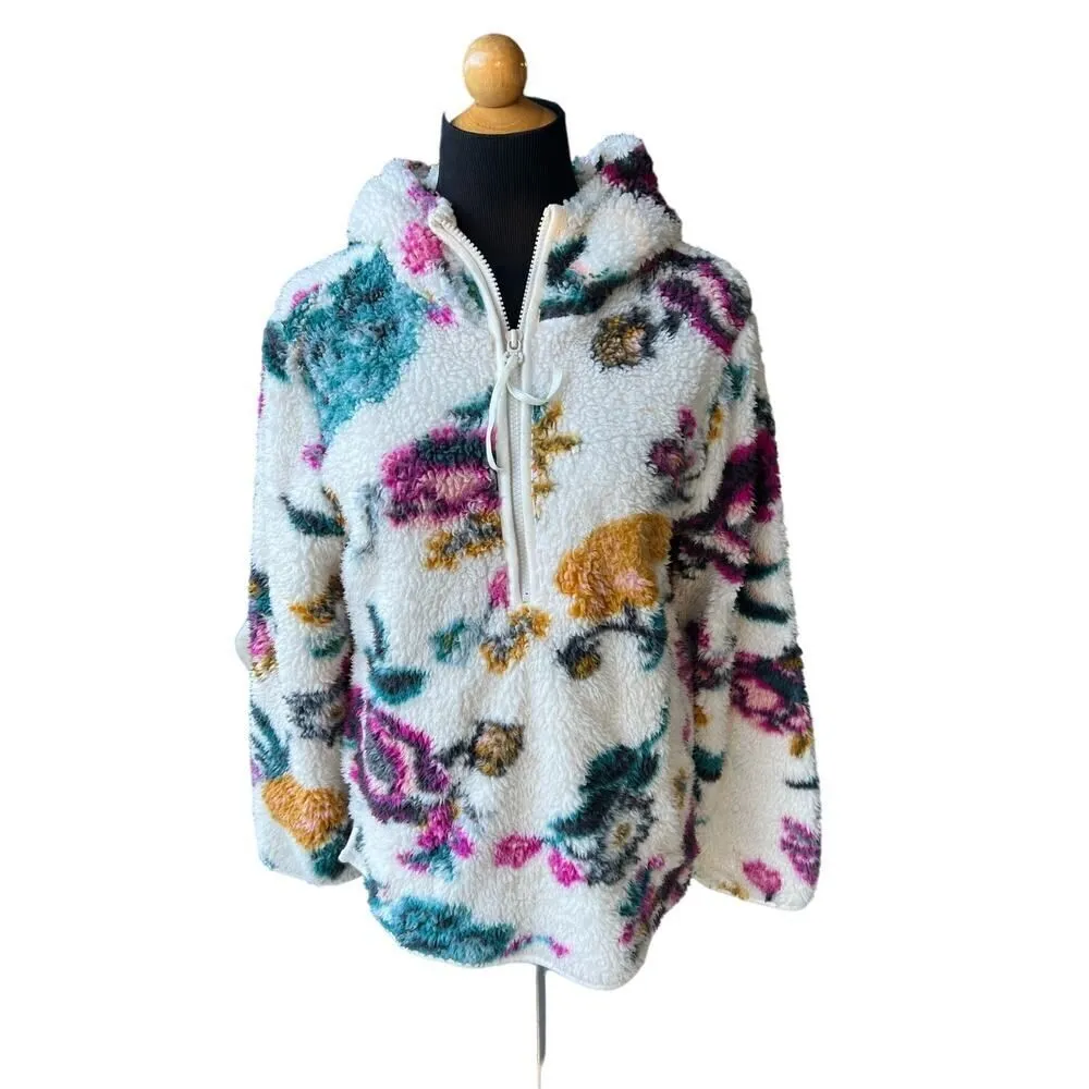 ANTHROPOLOGIE Rosemarie Hooded Sherpa Jacket Teddy Sweater Floral XS - Image 11