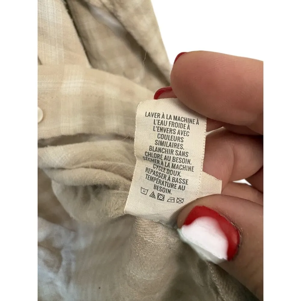 Aerie Hooded Flannel Shirt High-Low Long Sleeve Button Front Gingham Tan Size M - Image 7