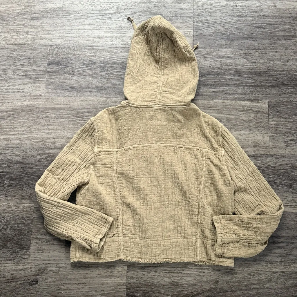 Evereve Beige Utility Jacket with Hood Women’s Cotton Gauzy Cropped Size Small - Image 4