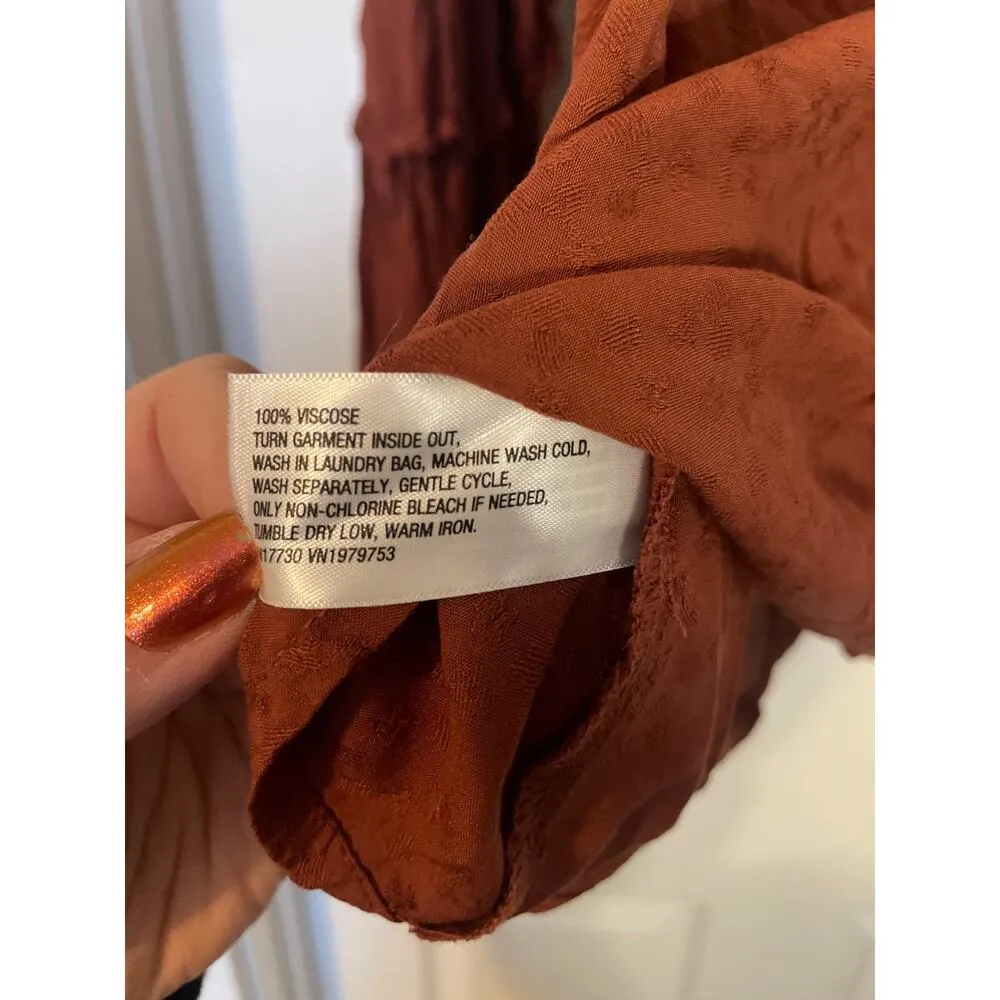 Knox Rose Peasant Shirt Ruffle Sleeve V-Neck with Ribbon Closure Rusty Brown Med - Image 7