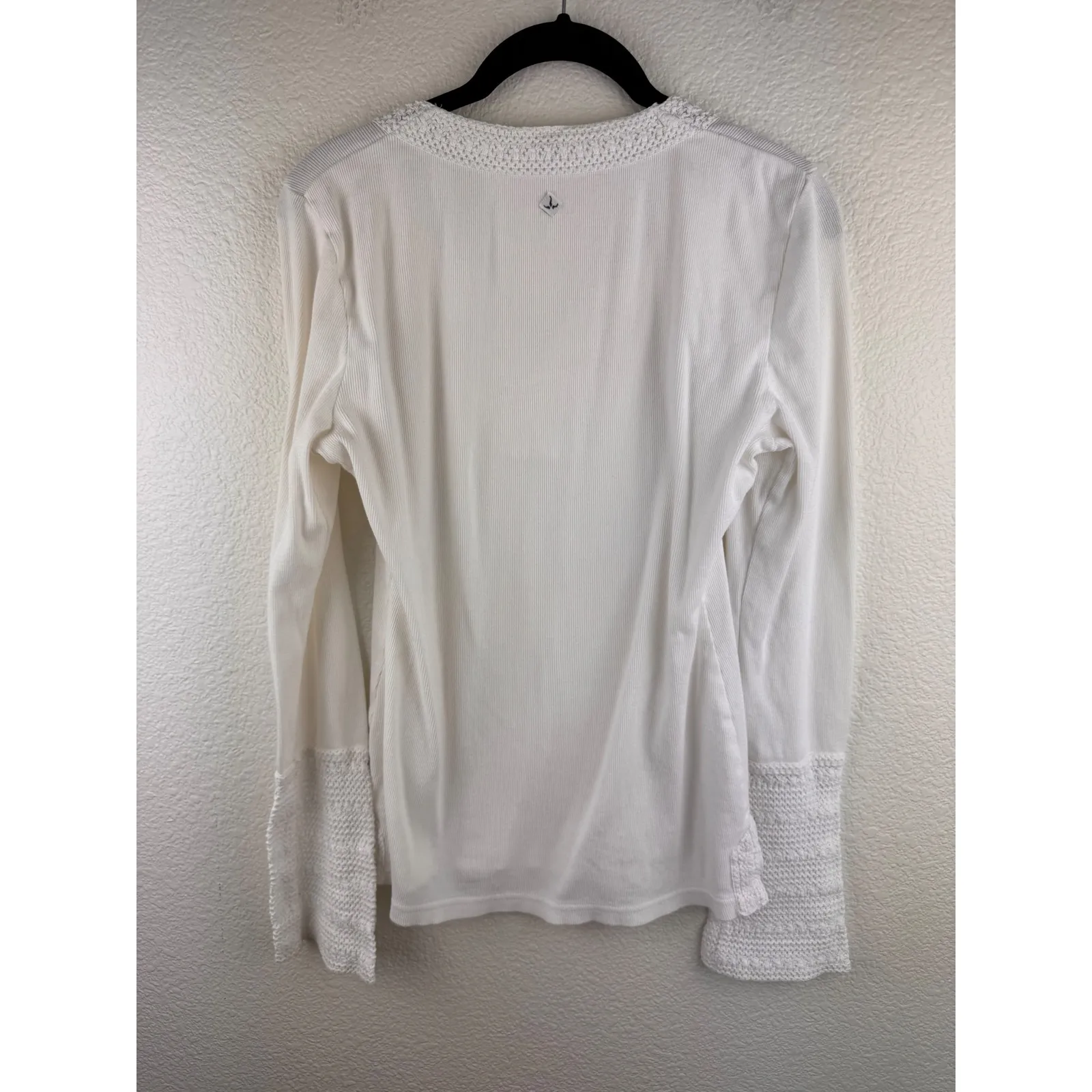 Prana White Knit Crochet Trim‎ V-Neck Long Sleeve Casual Top Womens XL Hiking - Image 4
