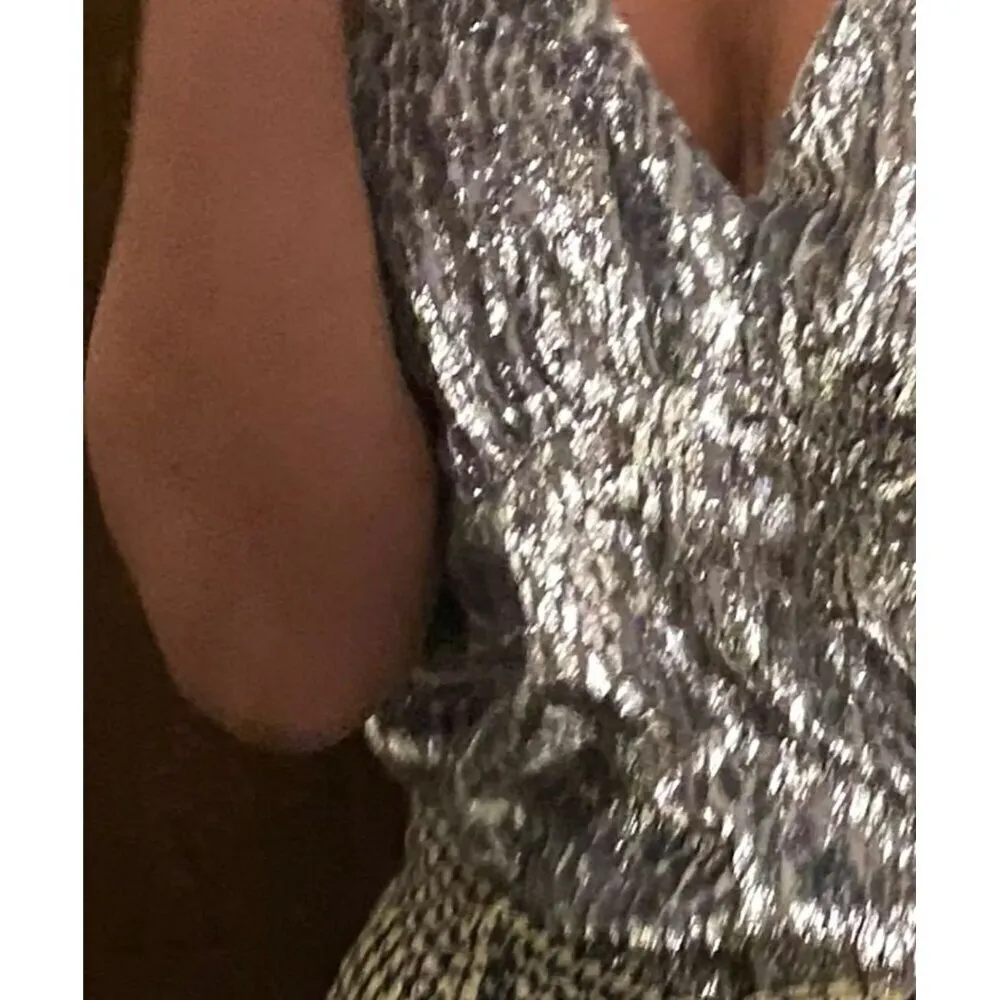 Forte Forte Metallic Silk Blend Tank Top Estrella Womens Size III US 8 Silver - Image 3