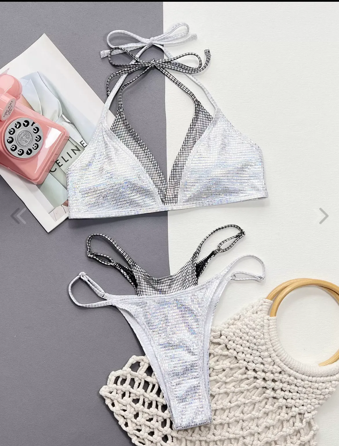 Solid Glitter Bikini Sets…Color: Silver….New with Tags Silver Size M - Image 3