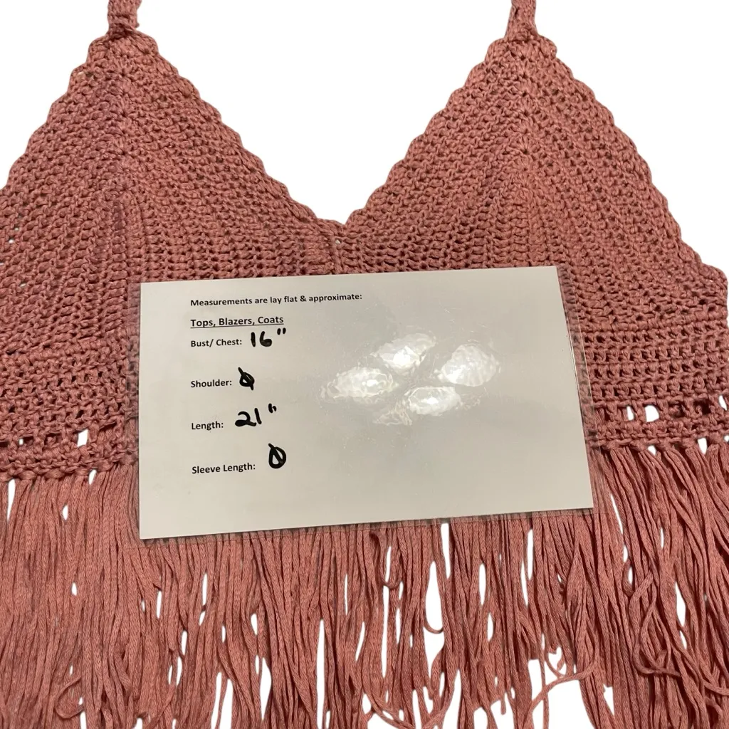 POL Crochet Fringe Crop Top Bralette – Boho Festival Tank, Dusty Rose Pink, Sz L - Image 8