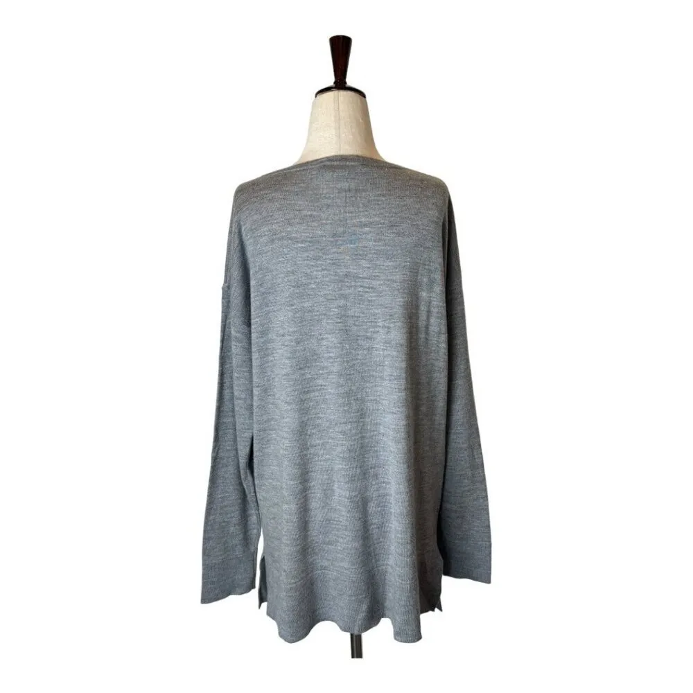 Pendleton Sweater Women Medium Gray Merino Wool Knit V Neck Pullover Preppy - Image 2