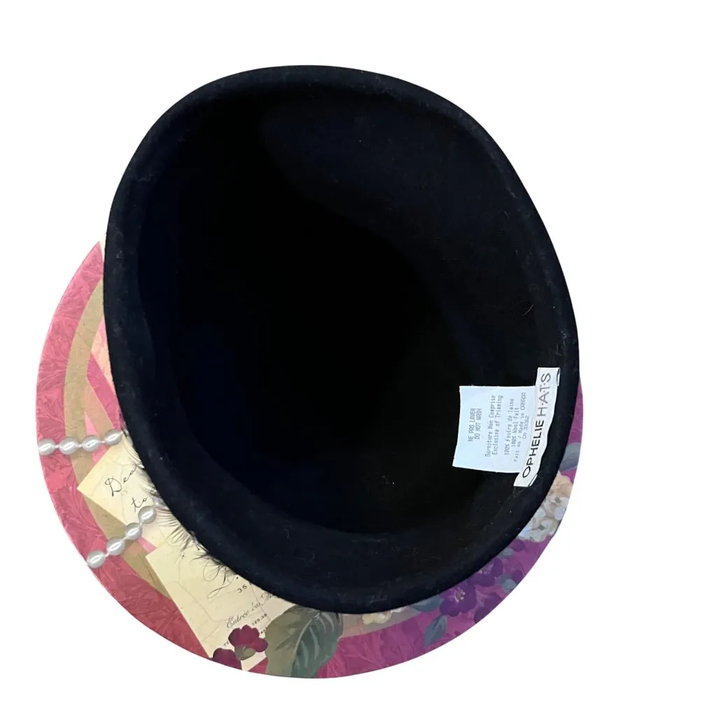 Vintage Ophelie Hats Black Wool Felt Cloche Feather Decoration Used and Box - Image 16