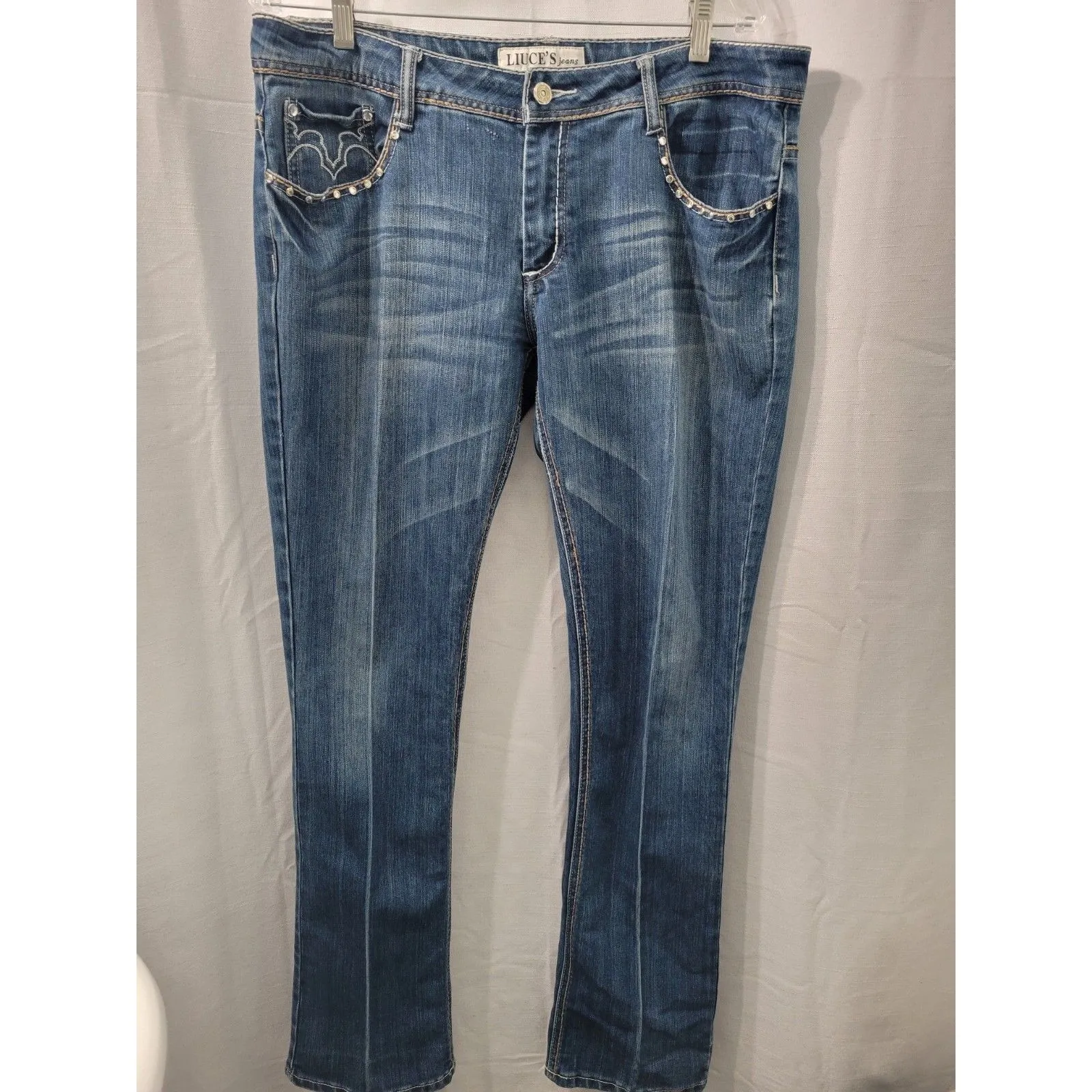 Liuces Jeans Womens Size 18 Slim Fit Rhinestones Embellish Rise Western Cowgirl Blue - Image 8