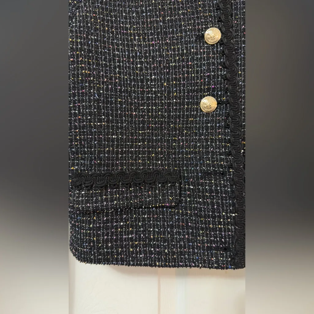 Seraphine Black Tweed Jacket with Gold Buttons Size 2 - Image 6