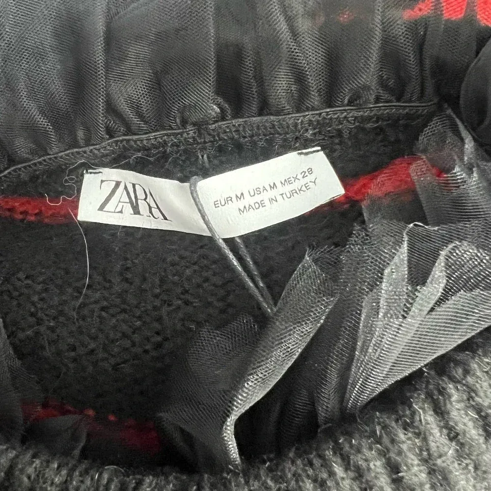 Zara Striped Sweater with Tulle Neck Red‎ Black Size Medium - Image 10