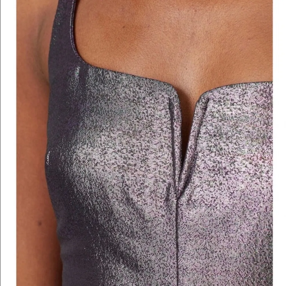 LIKELY Nia Purple Metallic Bustier Plunge Sleeveless Dress Green Iridescent sz10 - Image 5