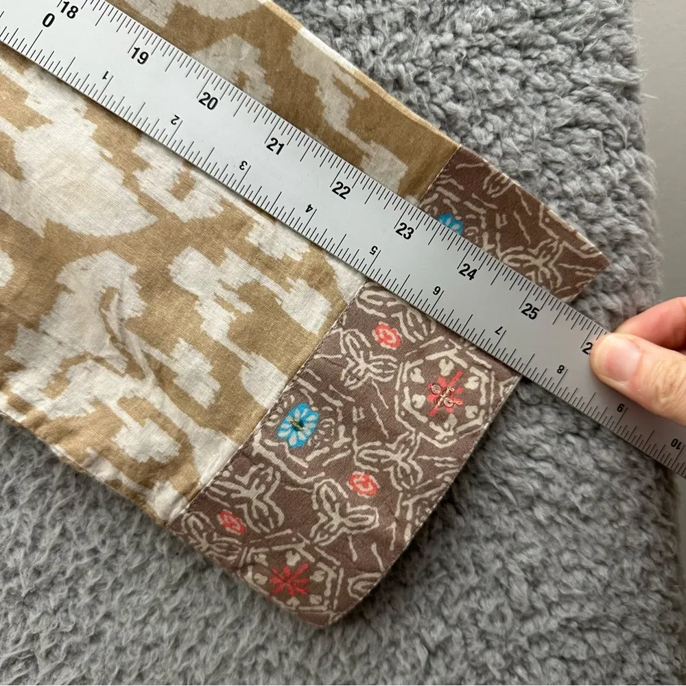 Bella Tu Long Sleeve Tunic Top V Neck‎ Beige Cotton Beaded Sequin Boho Women's L Tan Size L - Image 9