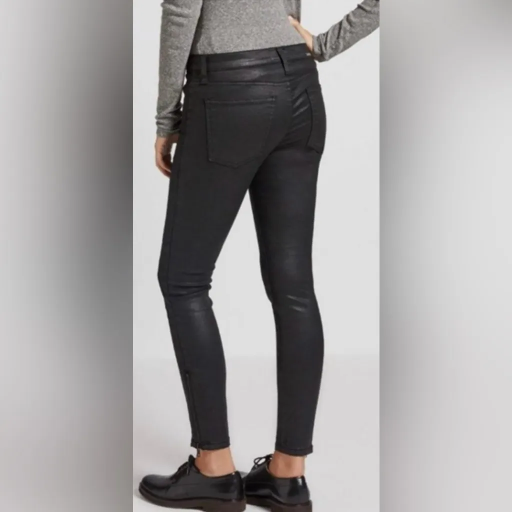 Current/Elliott The Stiletto Biker Zipper‎ Black Coated Cropped Jeans Size 26 - Image 5