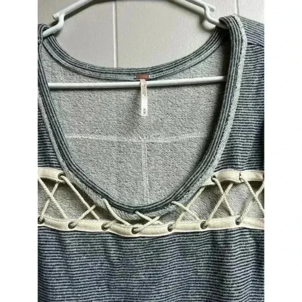 Free People Lacey Love Fleece Long Sleeve Oversize Crisscross Chest‎ Sweatshirt - Image 8