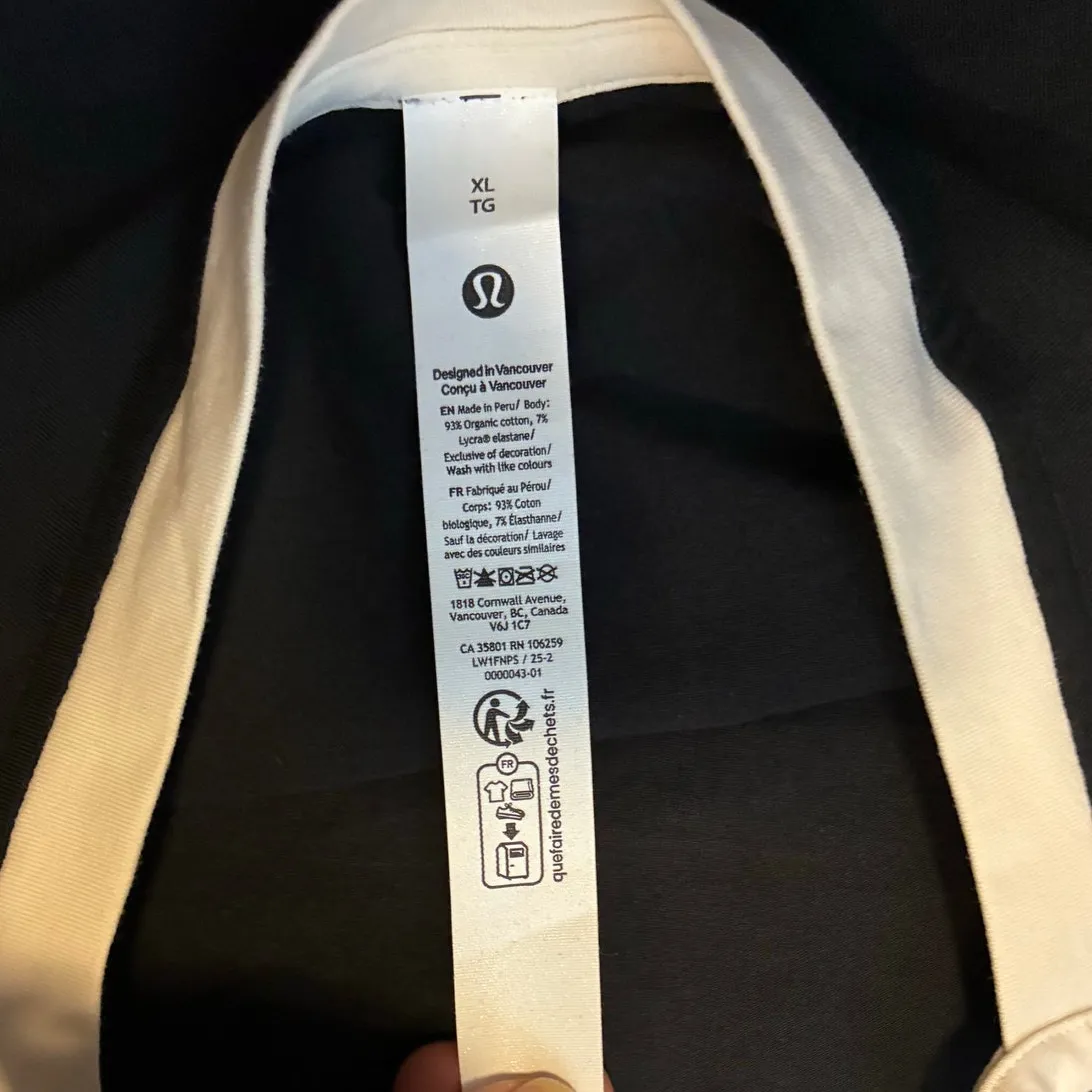 Lululemon Organic Cotton High-Neck Ringer Tank Top Black/Light Ivory Size XL - Image 4