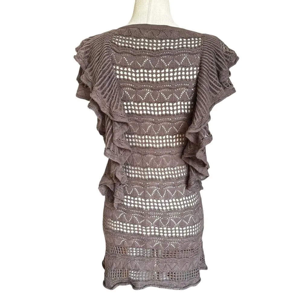 Knitted and Knotted Brown Crochet Sweater Women's Top Size XS | 74 - Image 2