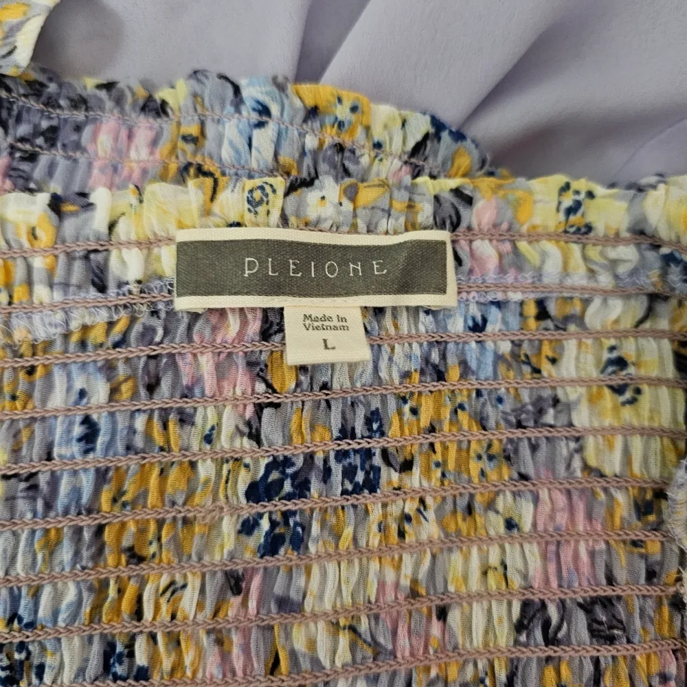 Anthropologie Pleione Lavender Floral Ruched Off Shoulder Blouse Size Large - Image 6