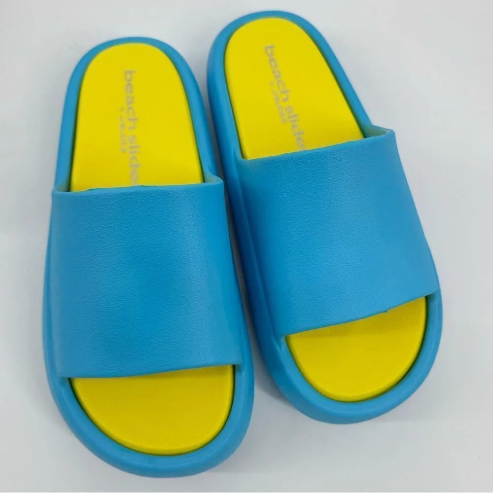 Beach Slides By J Slides‎ Turquoise and Yellow Size 8 New in box Blue - Image 2