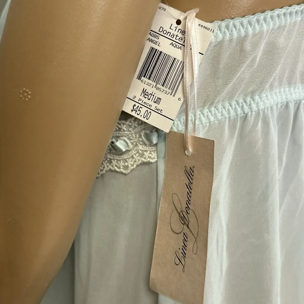 New Linea Donatella Chemise Size Medium Aqua Blue Chiffon Ruffle Lace Nighty NWD - Image 6