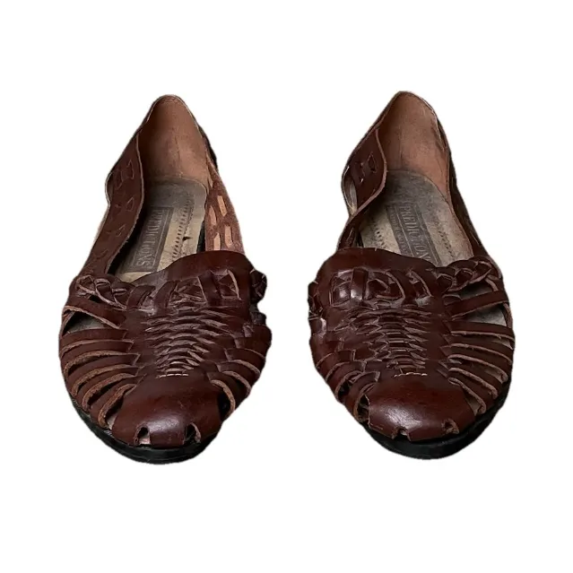 Predictions Leather Solutions 90s Vintage Brown Huarache Fisherman Flats 7 - Image 2