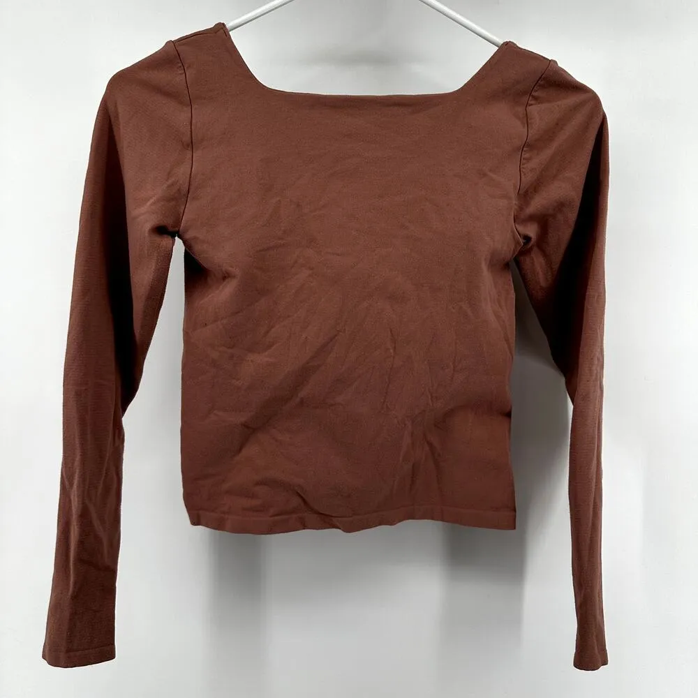 Free People Intimately  Clean Lines Long Sleeve Crop Top Square Neck Pink Medium - Image 5