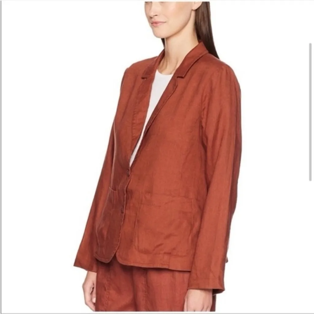 Eileen Fisher Women's Organic Linen Blazer Jacket Rust Orange size XL - Image 2