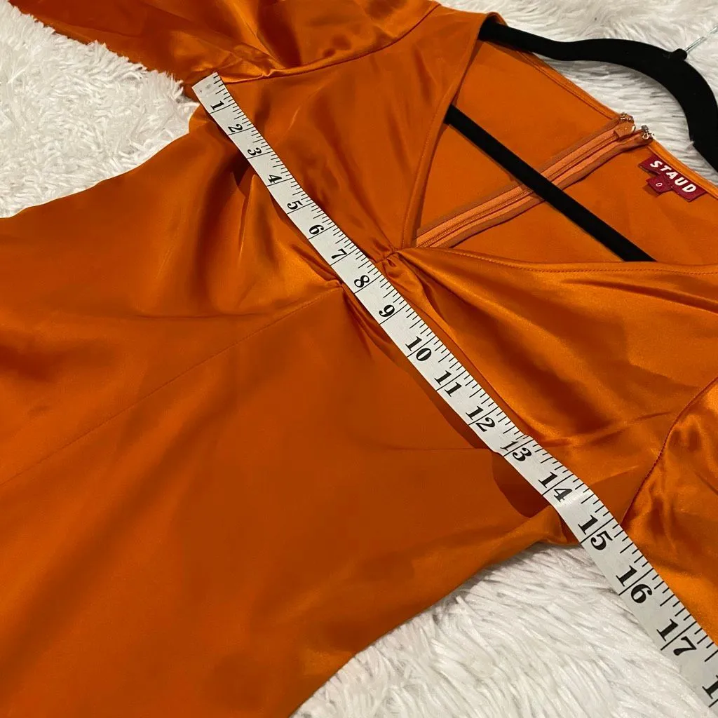 STAUD  Sofia Balloon Sleeve Midi Dress in Rust Orange Size 0 - Image 5