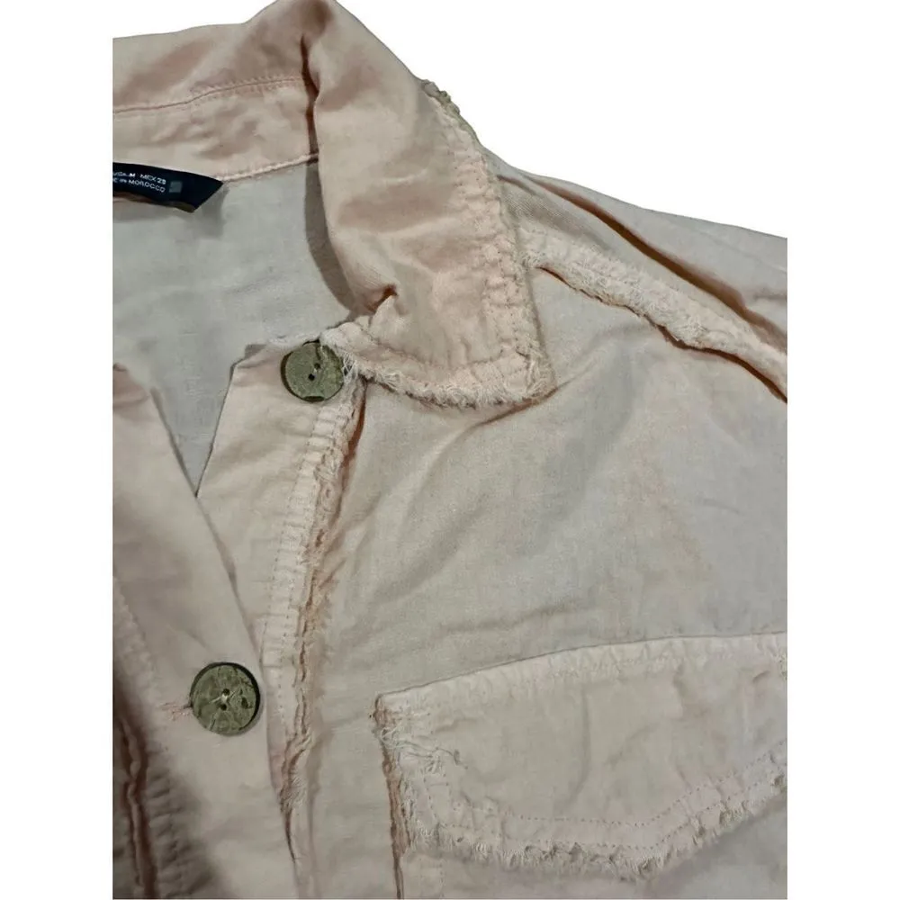 Zara peach pink button up jacket fringe hems sz M - Image 6