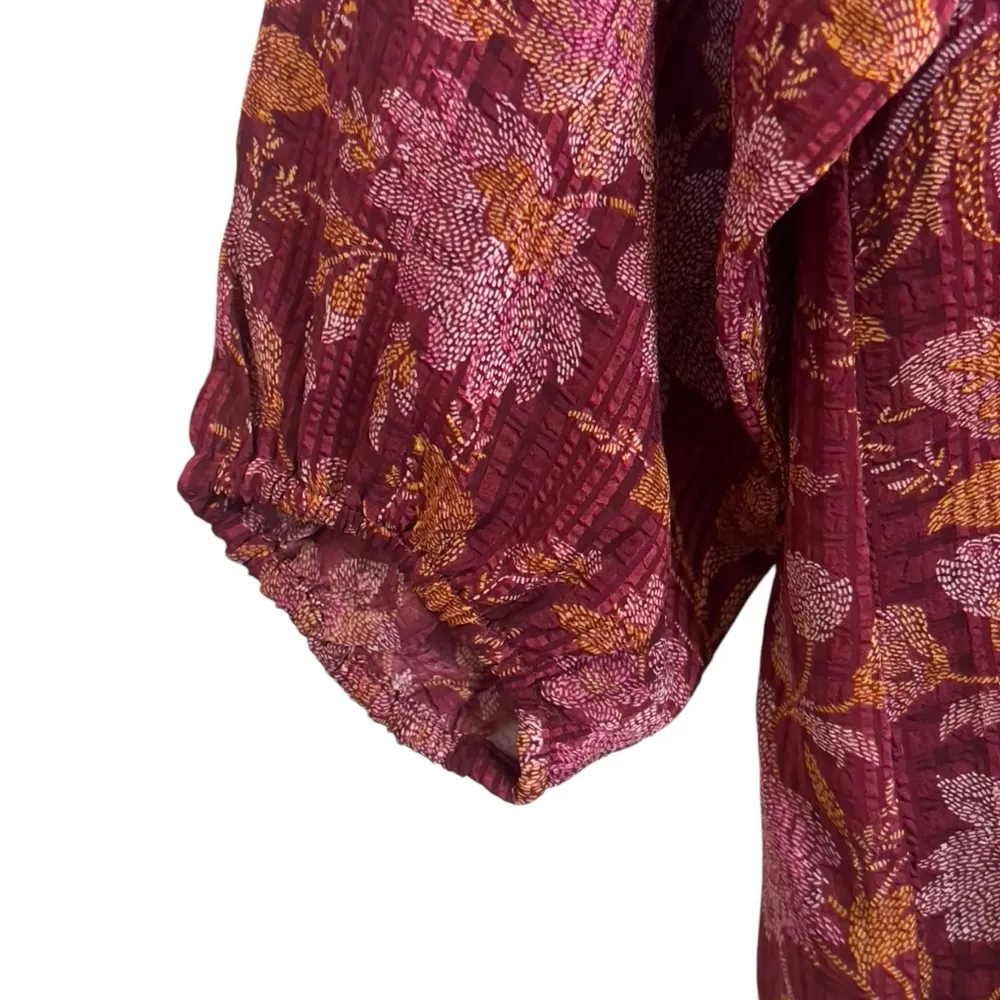 LOFT burgundy floral faux embroidery peasant, lined bodice - women’s size small - Image 3