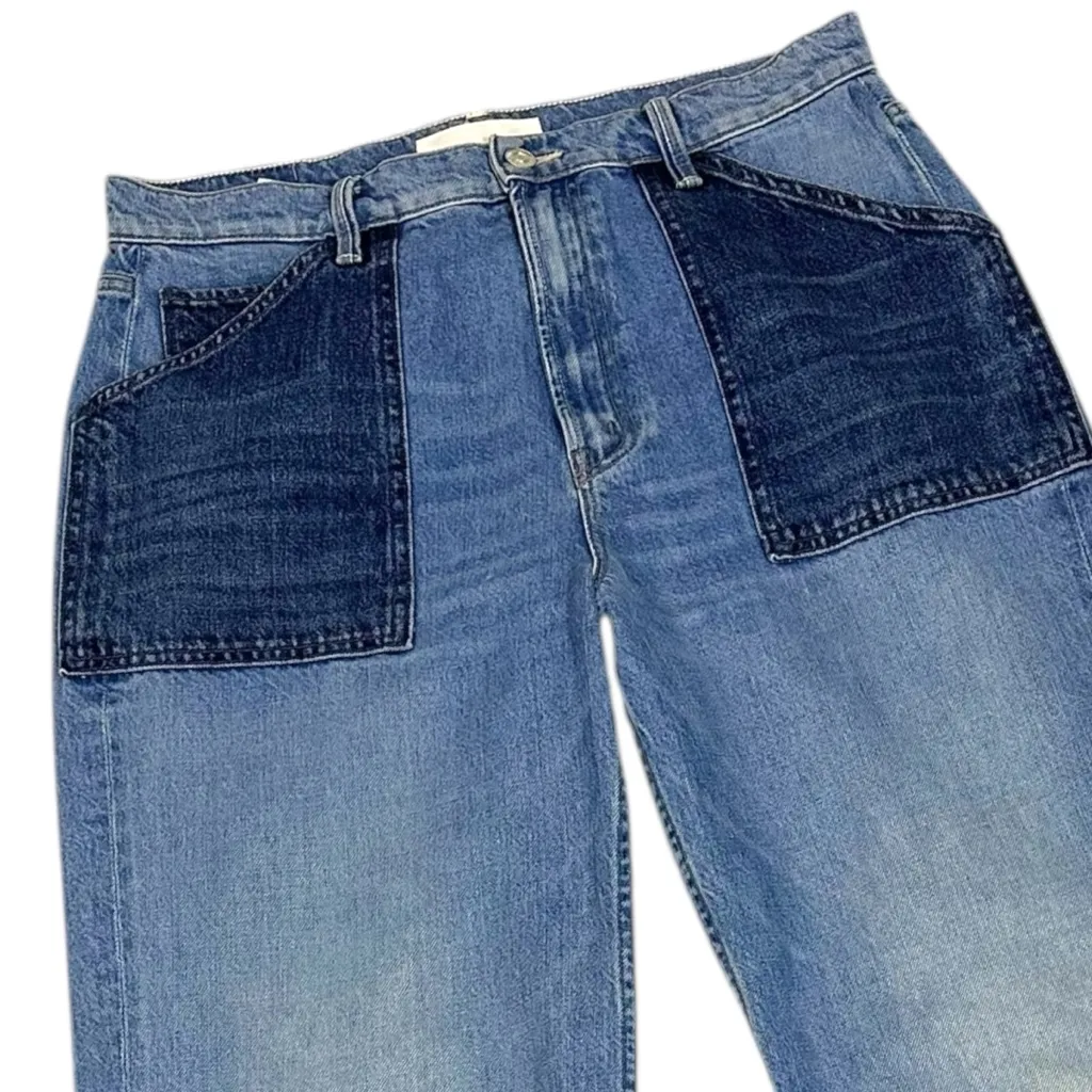 MOTHER Superior 32 Wide Leg High Rise The Patch Maven Heel Love Triangle Jeans Blue - Image 11