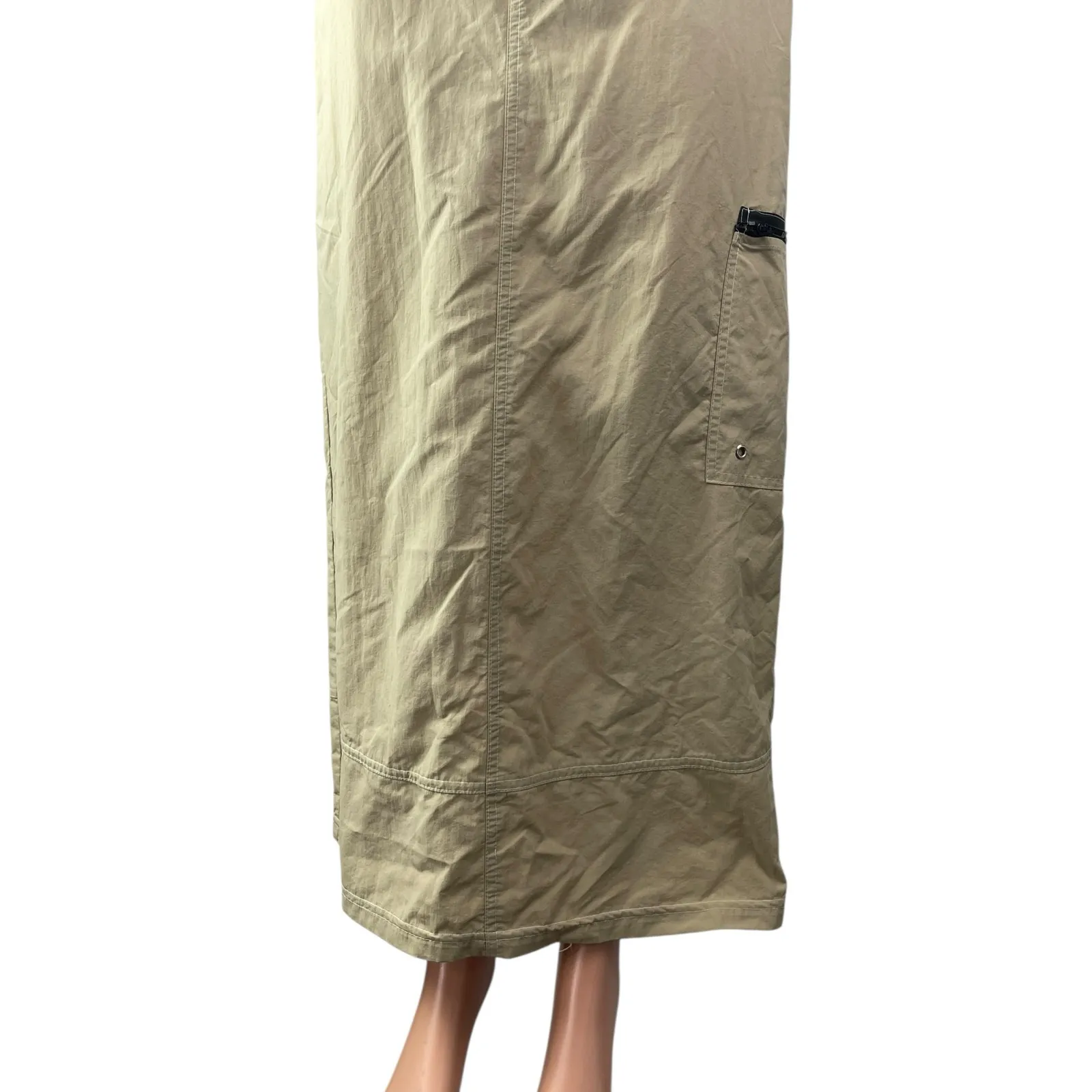 London Jean Beige Tan Khaki Strap Pocket High Waisted Straight Midi Skirt Size M - Image 3