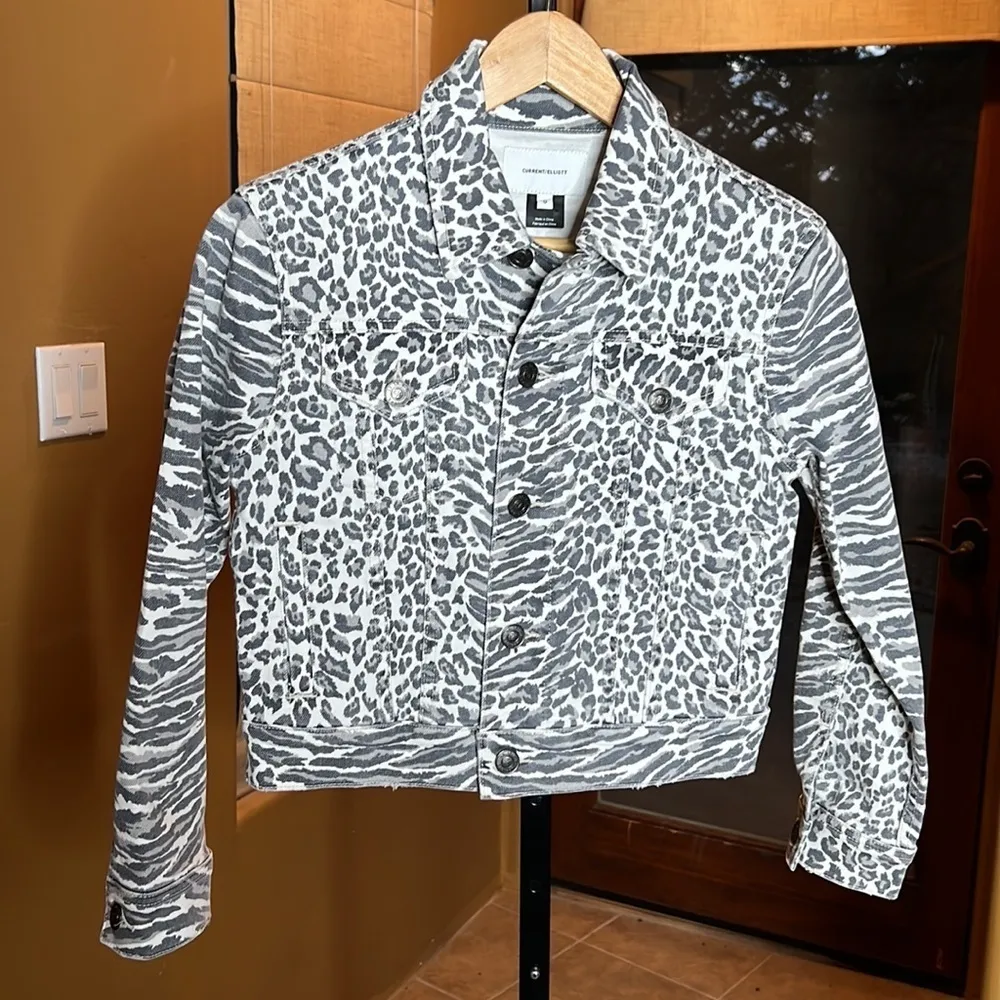 Current/Elliott Leopard Tiger Black Gray White Jean Jacket Size 0 - Image 5
