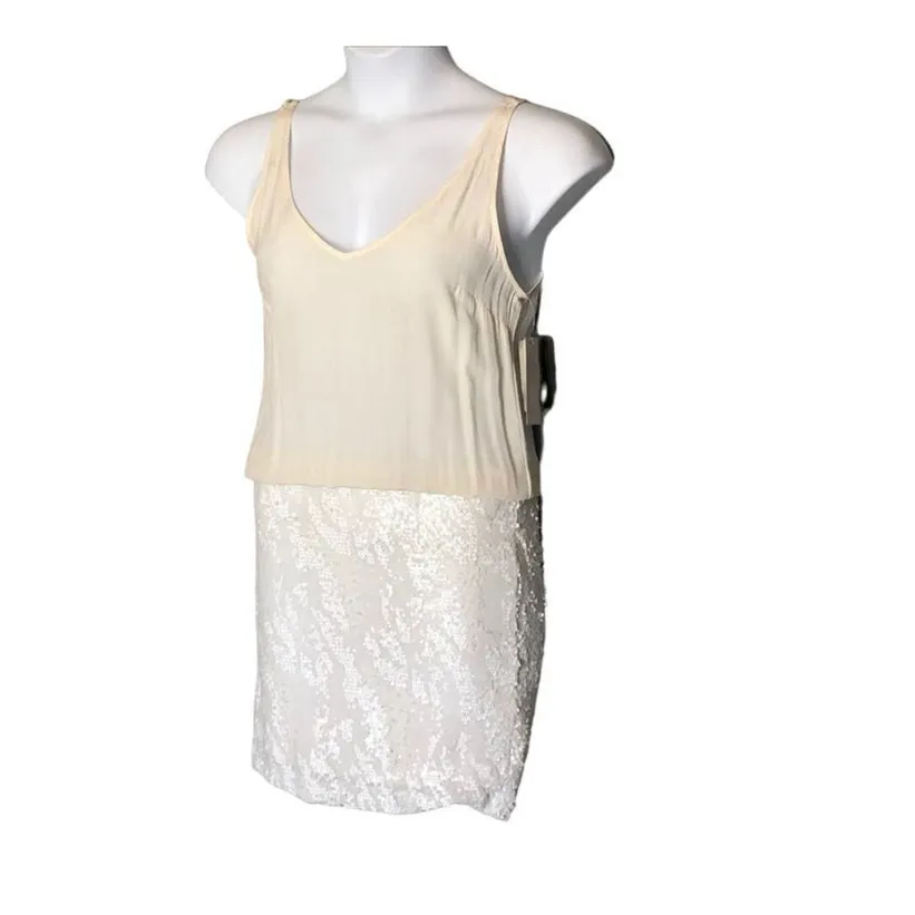 AQUA NWT Sequin Skirt Party Cocktail Dress Cream/White Size M | Festive Holiday - Image 3
