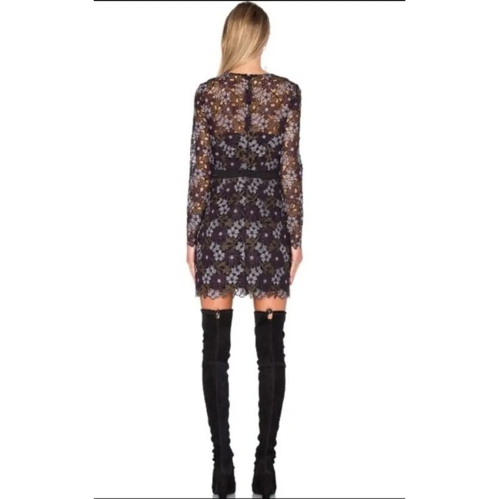 CYNTHIA ROWLEY Linden Purple Black Lace Floral Bell Sleeves Mini Dress Size 4 - Image 2