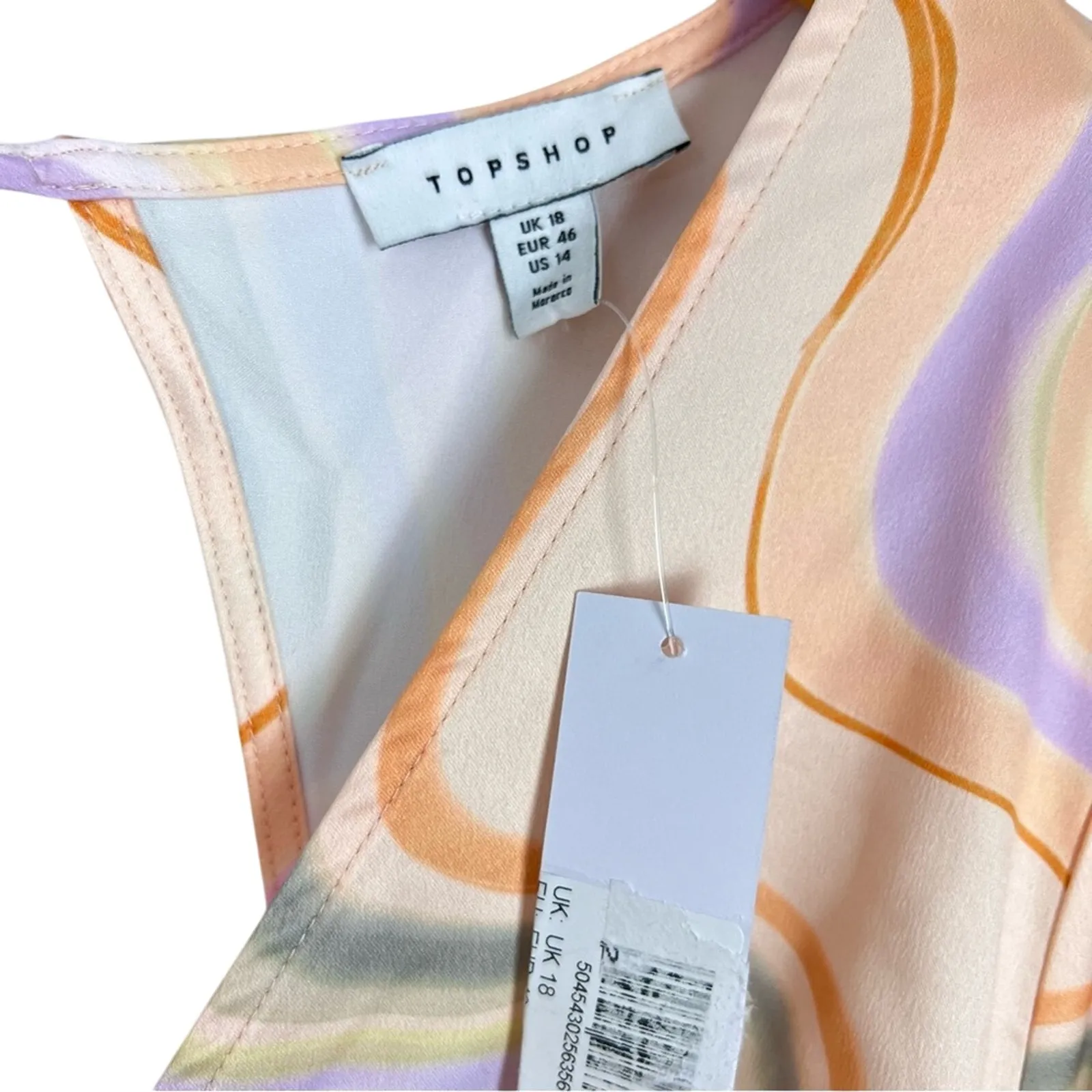 Topshop Retro Satin Cutout Midi Dress Marble Pastel Size 14 NWT Resortwear Boho - Image 6