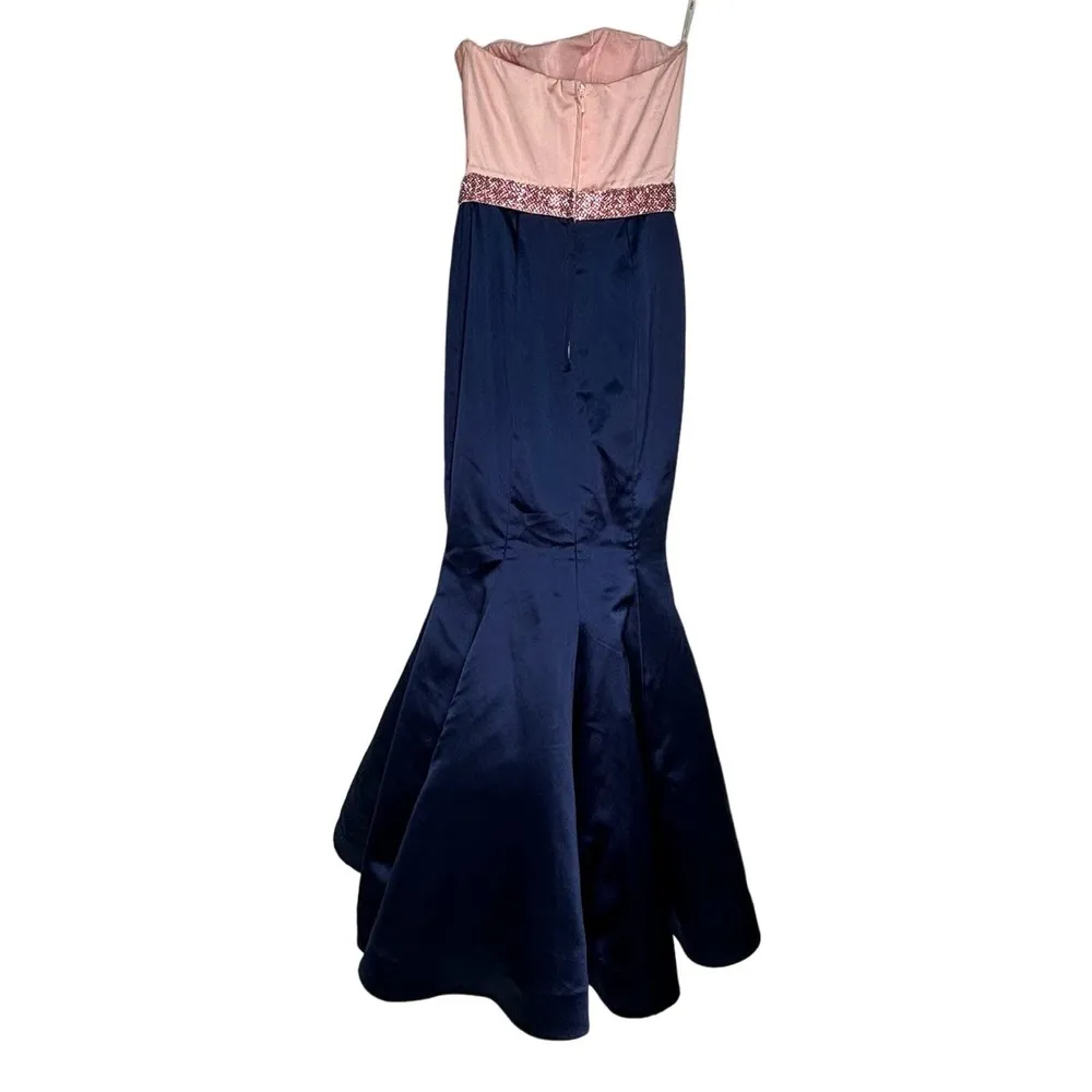 Sherri Hill Pink, Navy Empire Waist Strapless Mermaid Full Length Formal Gown 0 - Image 16